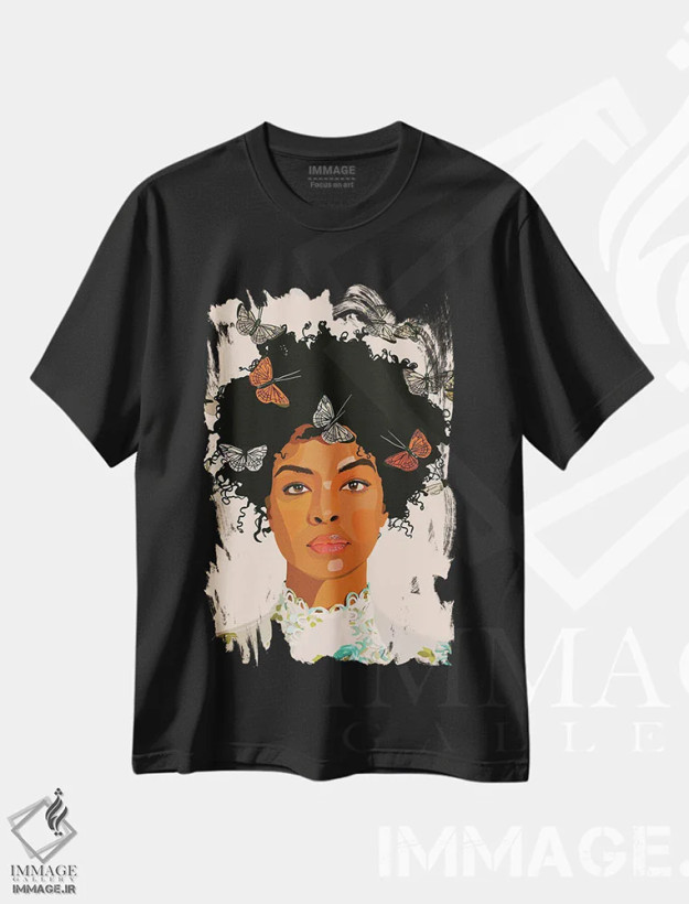 تیشرت مشکی طرح دار پروانه ها، هنر آمریکایی آفریقایی تبار اثر آرت پِی سی ئی | فروشگاه ایماژ