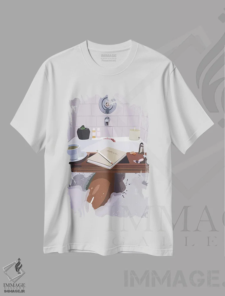 تیشرت سفید طرح دار آرامش گرفتن، هنر آمریکایی آفریقایی تبار اثر آرت پِی سی ئی | immage.ir