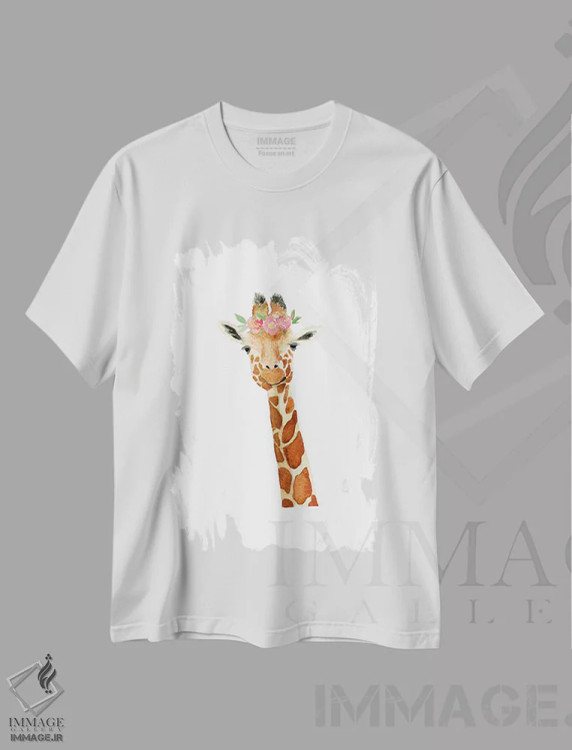 تیشرت سفید طرح دار زرافه، تزئینی اثر آماندا هیوستون | فروشگاه ایماژ