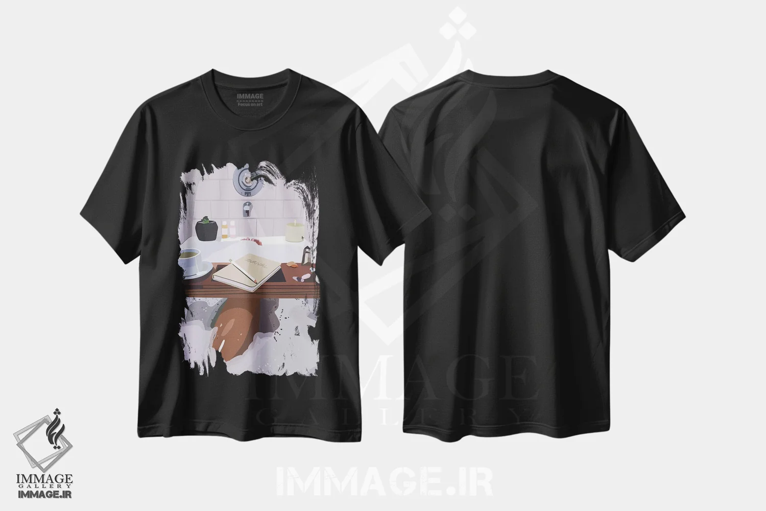 تیشرت مشکی طرح دار آرامش گرفتن، هنر آمریکایی آفریقایی تبار اثر آرت پِی سی ئی | فروشگاه ایماژ