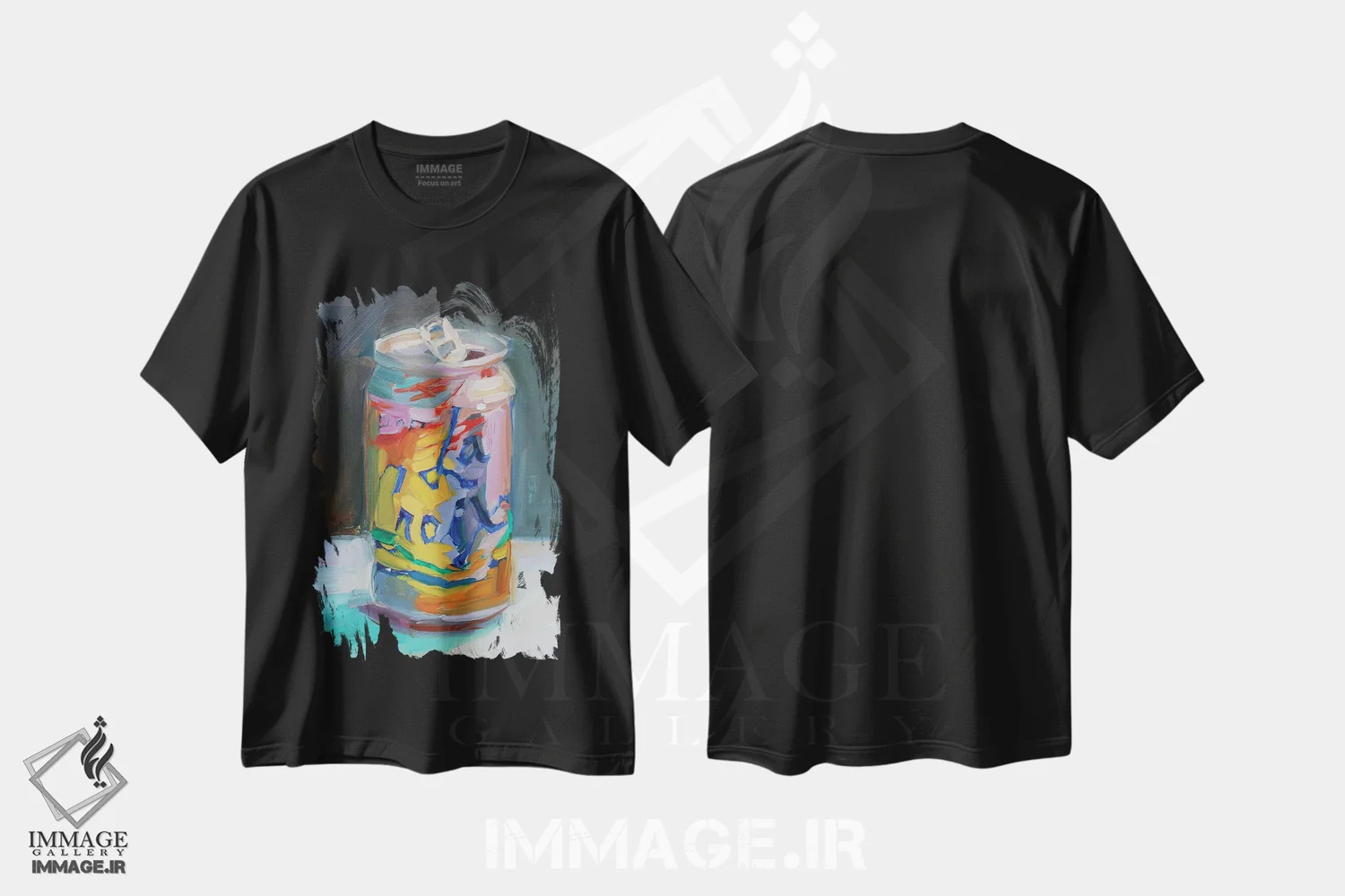 تیشرت مشکی طرح دار مطالعه قوطی لاکروآ، هنر فاخر معاصر اثر هالی استورلی | فروشگاه ایماژ