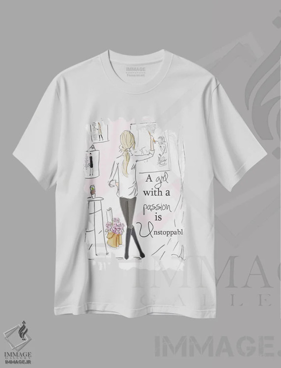 تیشرت سفید طرح دار دختری که شور و اشتیاق دارد...، هنر دیجیتال اثر هدر استیلافسن | immage.ir