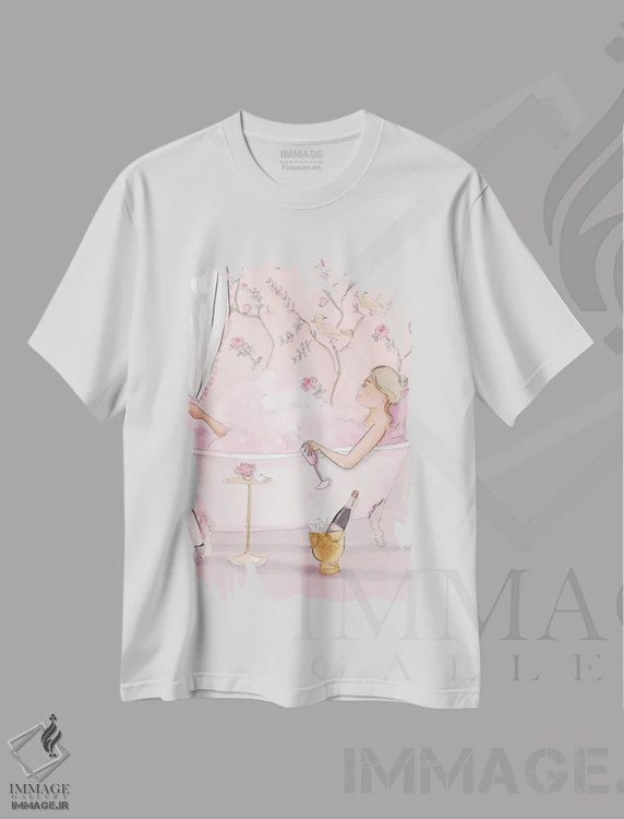 تیشرت سفید طرح دار شامپاین را بچرخان، هنر دیجیتال اثر هدر استیلافسن | فروشگاه ایماژ