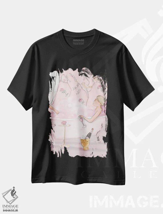 تیشرت مشکی طرح دار شامپاین را بچرخان، هنر دیجیتال اثر هدر استیلافسن | immage.ir