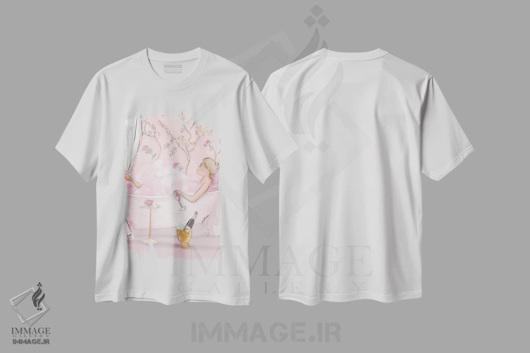 تیشرت سفید طرح دار شامپاین را بچرخان، هنر دیجیتال اثر هدر استیلافسن | فروشگاه ایماژ