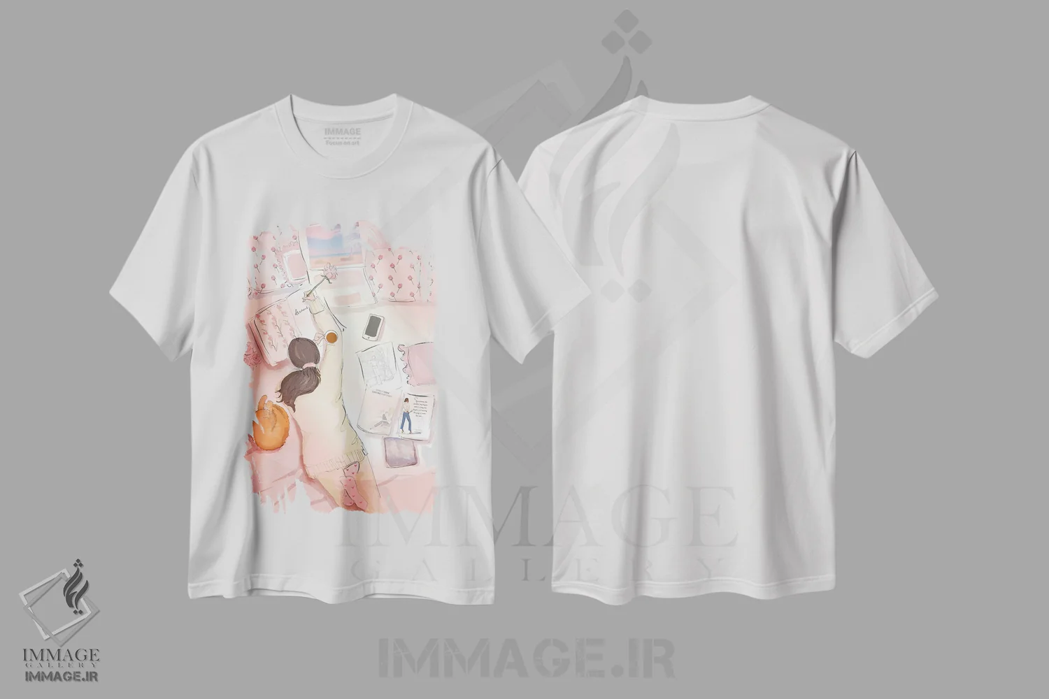 تیشرت سفید طرح دار رویاهای رز، هنر دیجیتال اثر هدر استیلافسن | فروشگاه ایماژ