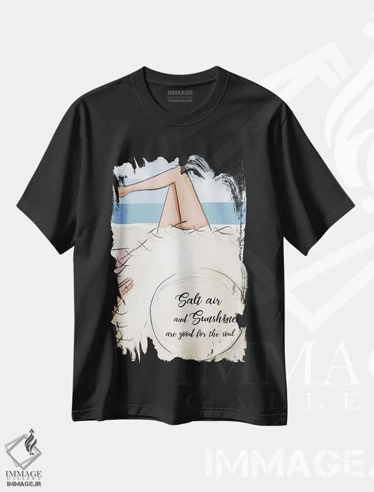 تیشرت مشکی طرح دار هوای نمکی و آفتاب ۲، دکور ساحلی اثر هدر استیلافسن | immage.ir