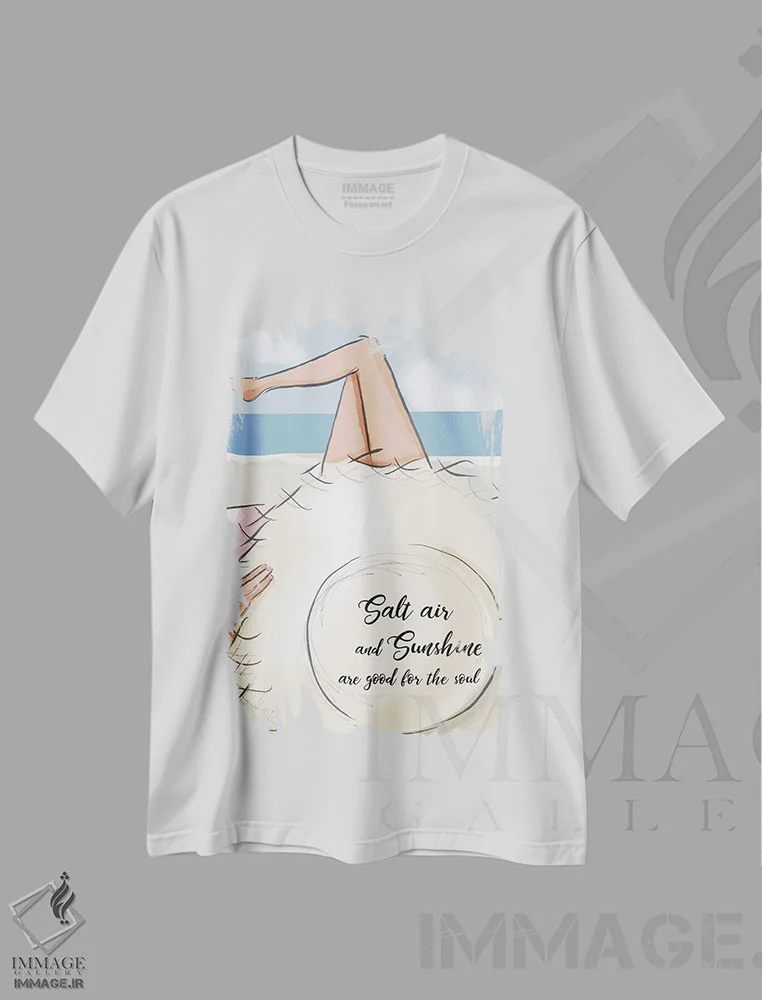 تیشرت سفید طرح دار هوای نمکی و آفتاب ۲، دکور ساحلی اثر هدر استیلافسن | فروشگاه ایماژ