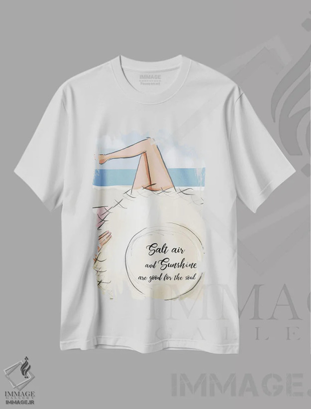 تیشرت سفید طرح دار هوای نمکی و آفتاب ۲، دکور ساحلی اثر هدر استیلافسن | فروشگاه ایماژ