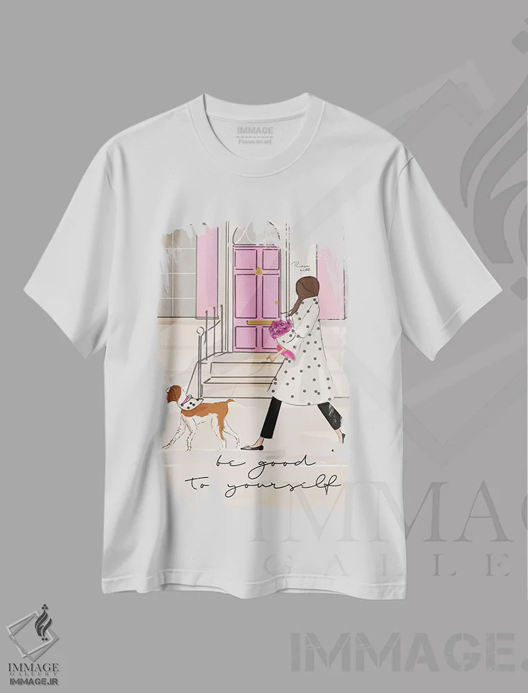 تیشرت سفید طرح دار با خودت مهربان باش، هنر دیجیتال اثر هدر استیلافسن | فروشگاه ایماژ