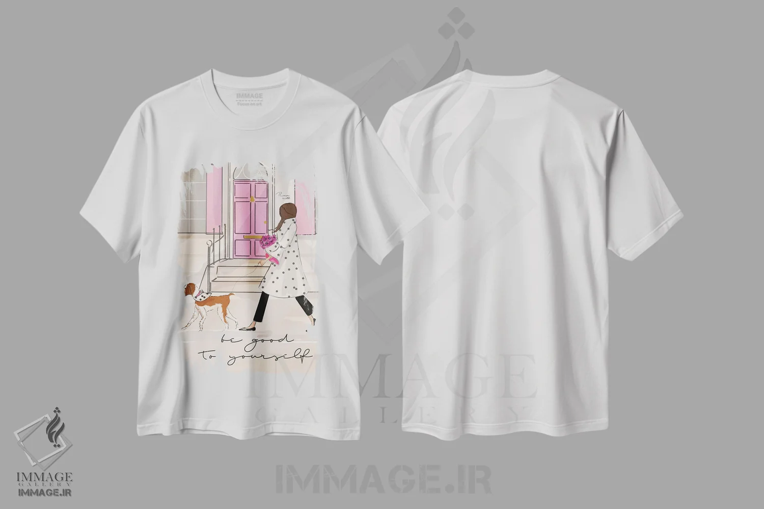 تیشرت سفید طرح دار با خودت مهربان باش، هنر دیجیتال اثر هدر استیلافسن | فروشگاه ایماژ