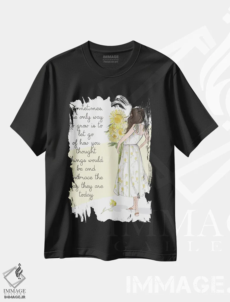 تیشرت مشکی طرح دار گاهی تنها راه رشد رها کردن است، هنر دیجیتال اثر هدر استیلافسن | فروشگاه ایماژ