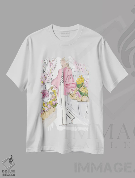 تیشرت سفید طرح دار شکوفه های بهاری، هنر دیجیتال اثر هدر استیلافسن | فروشگاه ایماژ