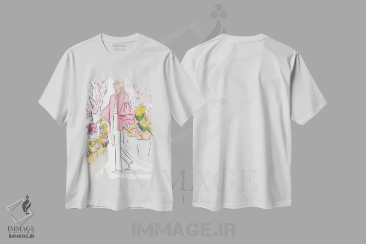 تیشرت سفید طرح دار شکوفه های بهاری، هنر دیجیتال اثر هدر استیلافسن | فروشگاه ایماژ