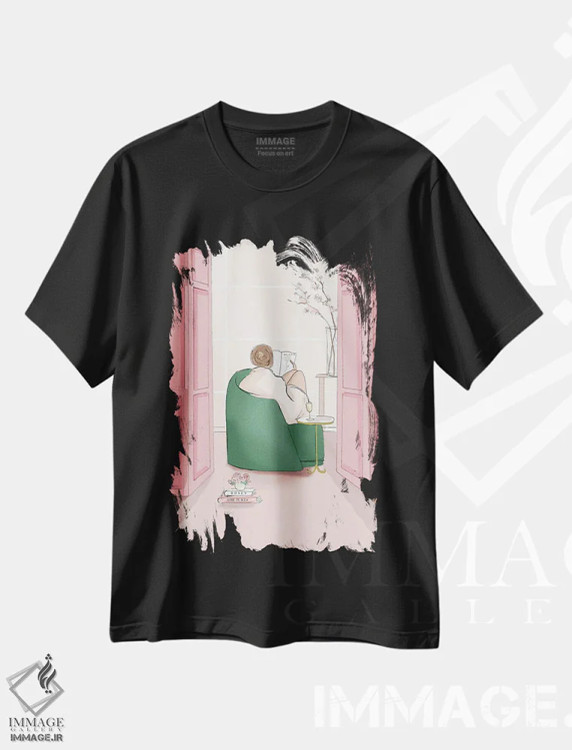تیشرت مشکی طرح دار بهار در راه است، هنر دیجیتال اثر هدر استیلافسن | فروشگاه ایماژ