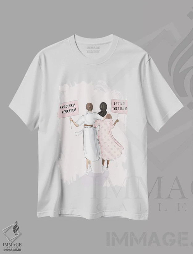 تیشرت سفید طرح دار با هم قوی تر، با هم بهتر، هنر آمریکایی آفریقایی تبار اثر هدر استیلافسن | فروشگاه ایماژ