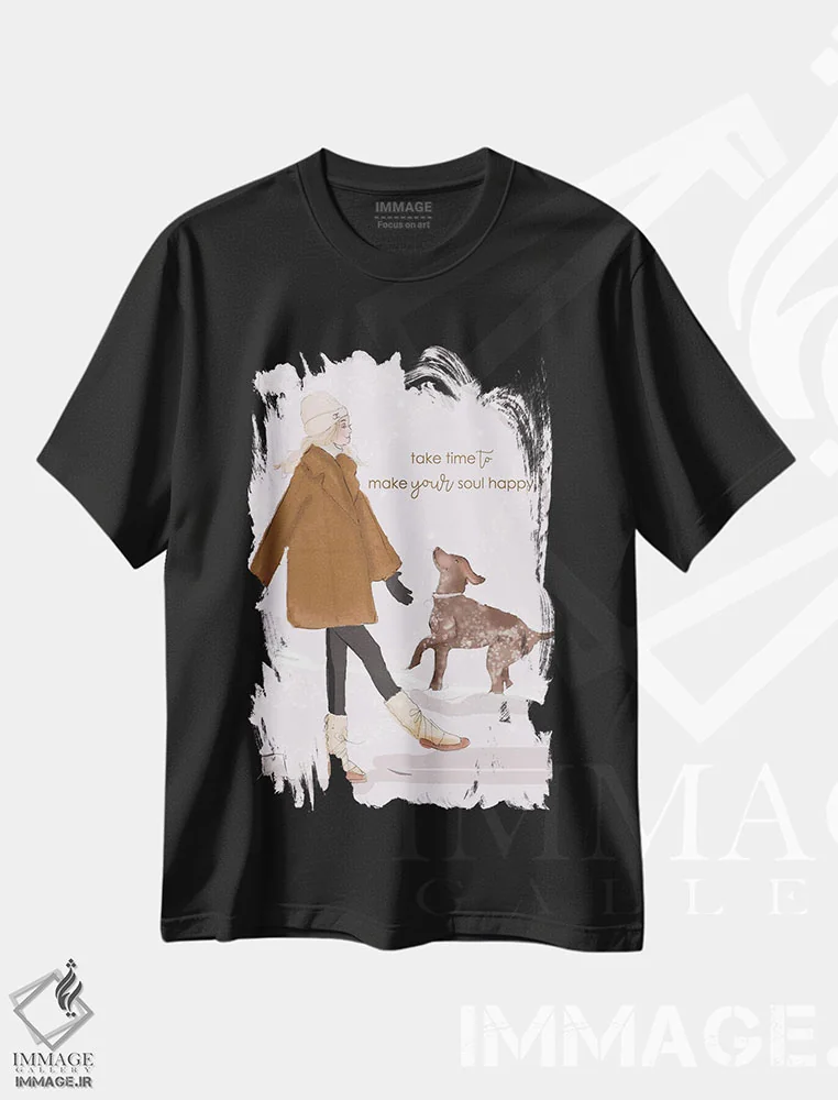 تیشرت مشکی طرح دار زمان بگذار تا روحت شاد شود، هنر دیجیتال اثر هدر استیلافسن | فروشگاه ایماژ