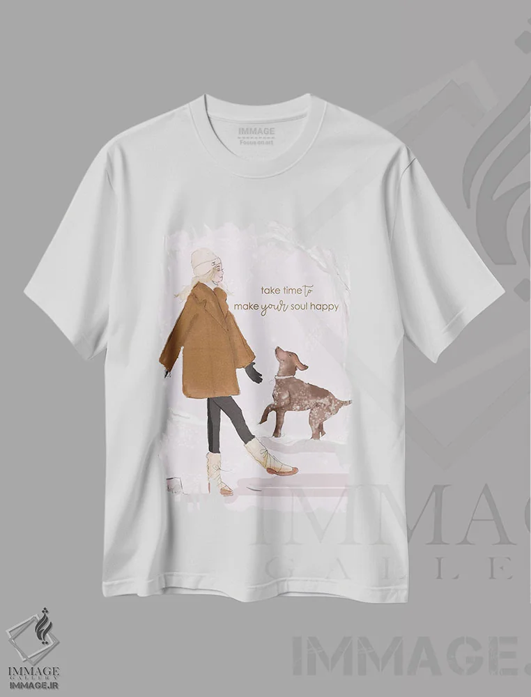 تیشرت سفید طرح دار زمان بگذار تا روحت شاد شود، هنر دیجیتال اثر هدر استیلافسن | immage.ir