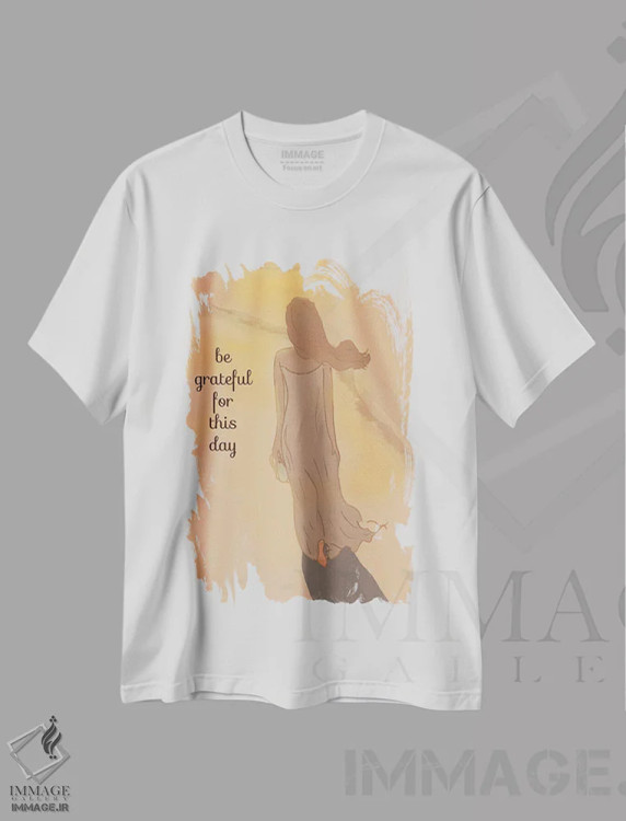 تیشرت سفید طرح دار قدردان این روز باش، هنر دیجیتال اثر هدر استیلافسن | immage.ir
