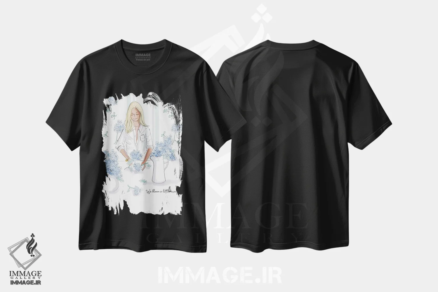تیشرت مشکی طرح دار ما هر روز کمی شکوفا می شویم، هنر دیجیتال اثر هدر استیلافسن | فروشگاه ایماژ