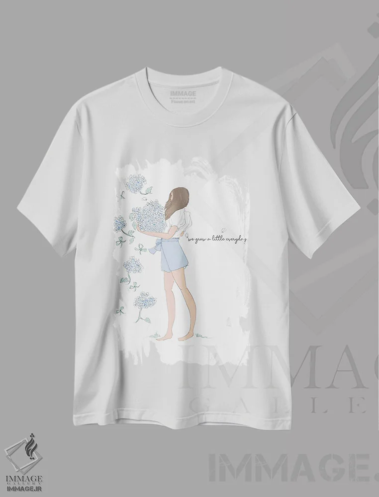 تیشرت سفید طرح دار ما هر روز کمی رشد می کنیم، هنر دیجیتال اثر هدر استیلافسن | فروشگاه ایماژ