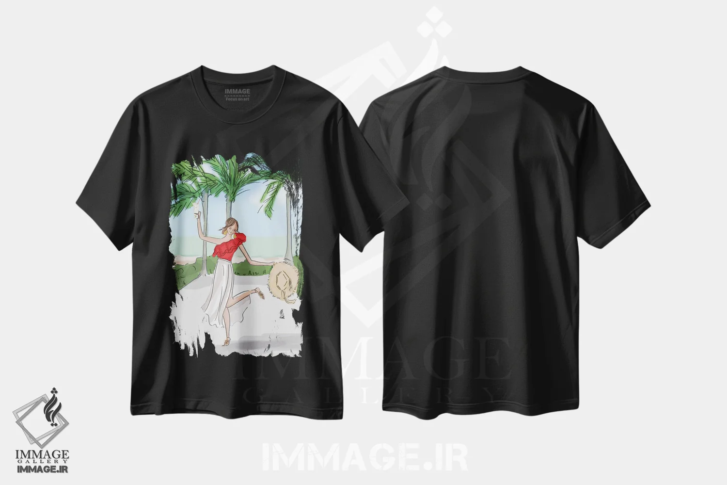 تیشرت مشکی طرح دار آخر هفته در میامی، دکور ساحلی اثر هدر استیلافسن | فروشگاه ایماژ