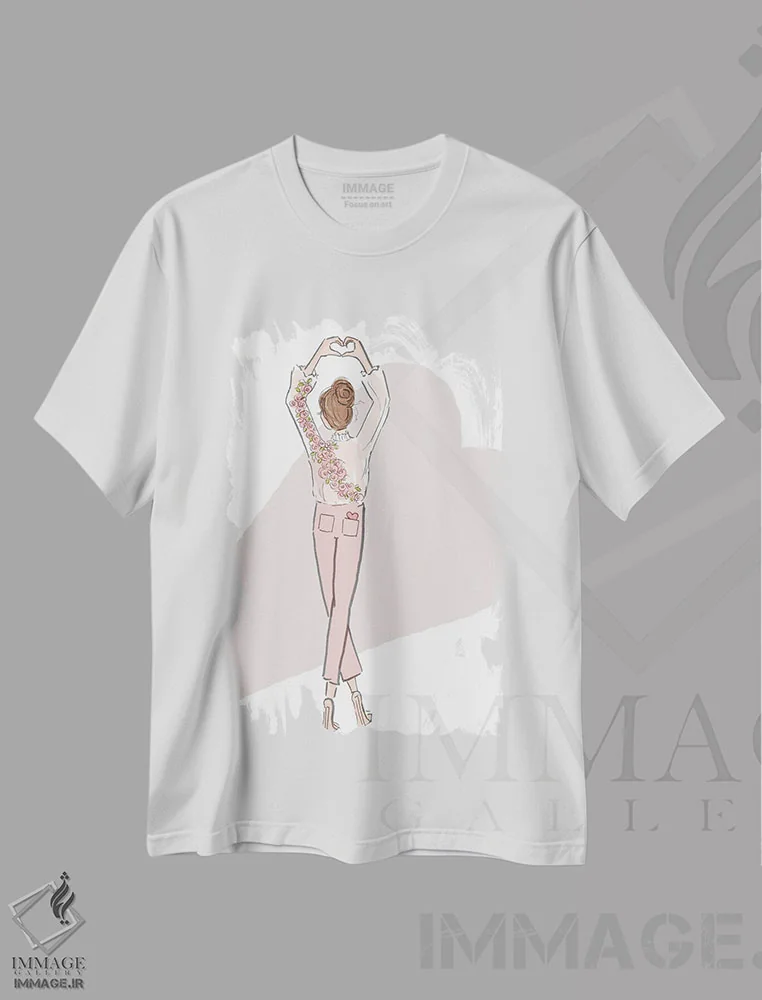 تیشرت سفید طرح دار قلب ها و دستان، هنر دیجیتال اثر هدر استیلافسن | فروشگاه ایماژ