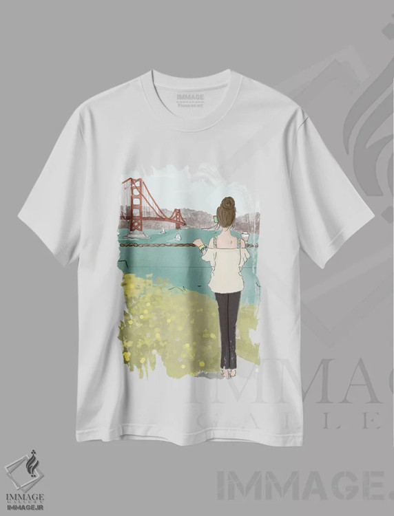تیشرت سفید طرح دار آخر هفته در سان فرانسیسکو، هنر دیجیتال اثر هدر استیلافسن | فروشگاه ایماژ