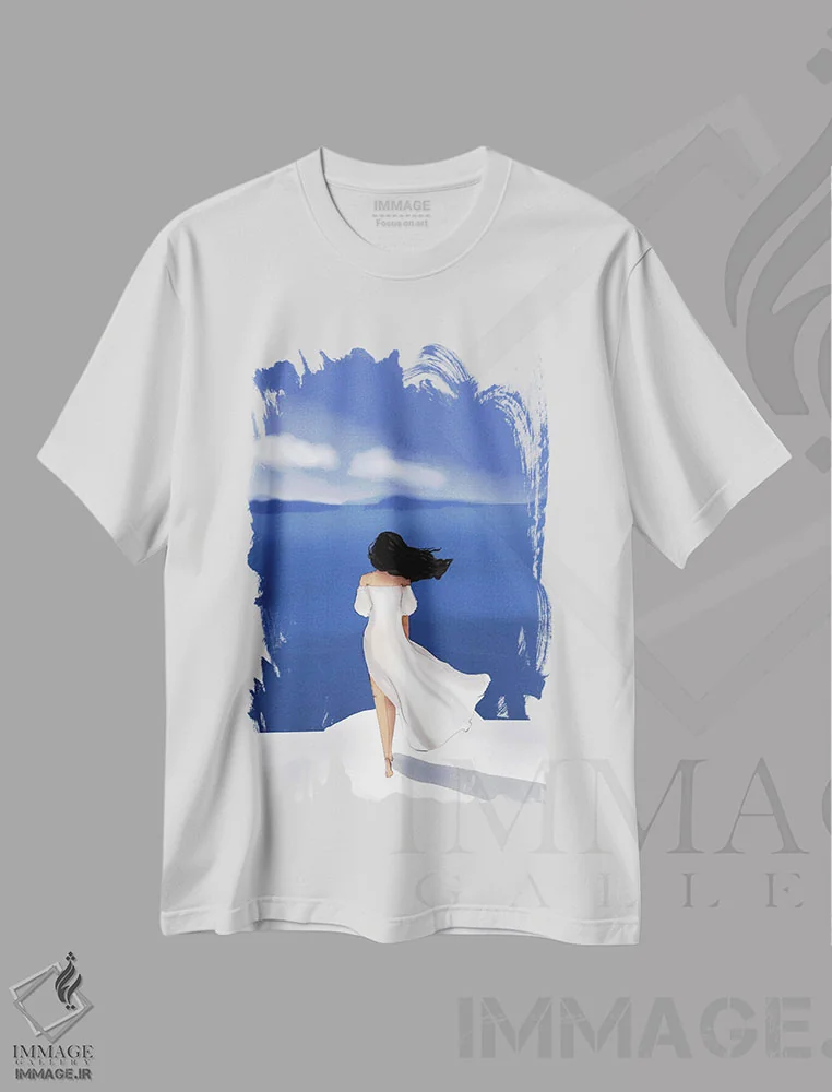 تیشرت سفید طرح دار بالای ابرها، هنر دیجیتال اثر هدر استیلافسن | immage.ir