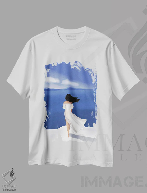 تیشرت سفید طرح دار بالای ابرها، هنر دیجیتال اثر هدر استیلافسن | immage.ir