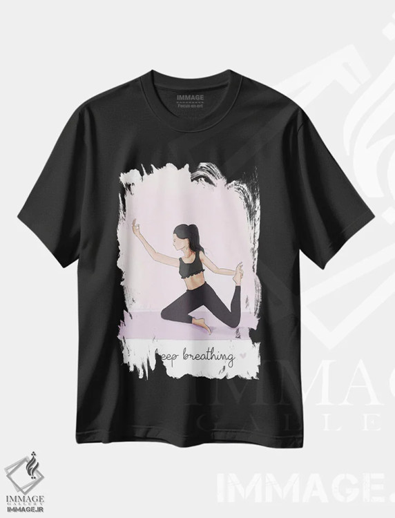 تیشرت مشکی طرح دار هنر یوگا: به نفس کشیدن ادامه بده، مدیوم اثر هدر استیلافسن | فروشگاه ایماژ
