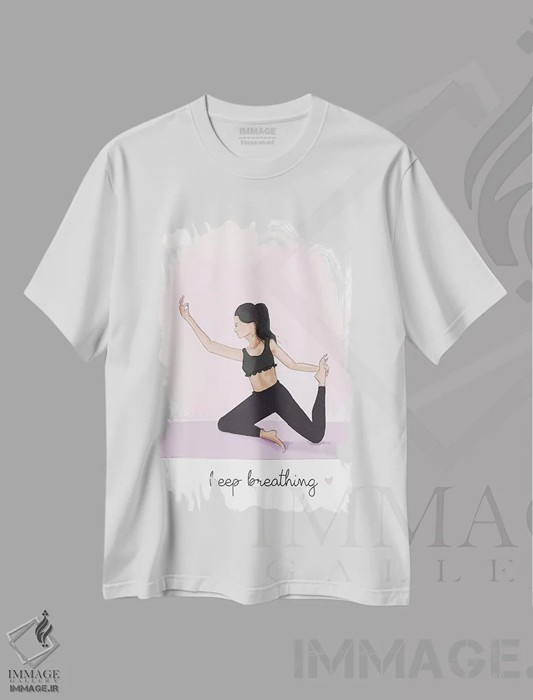تیشرت سفید طرح دار هنر یوگا: به نفس کشیدن ادامه بده، مدیوم اثر هدر استیلافسن | immage.ir