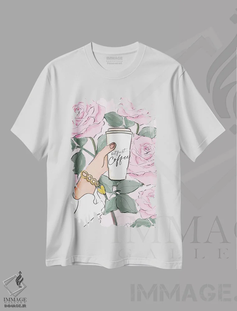 تیشرت سفید طرح دار Coffee,اما اول قهوه، مدیوم اثر هدر استیلافسن | immage.ir