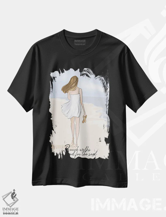 تیشرت مشکی طرح دار قدم زدن در ساحل برای روح خوب است، هنر دیجیتال اثر هدر استیلافسن | immage.ir