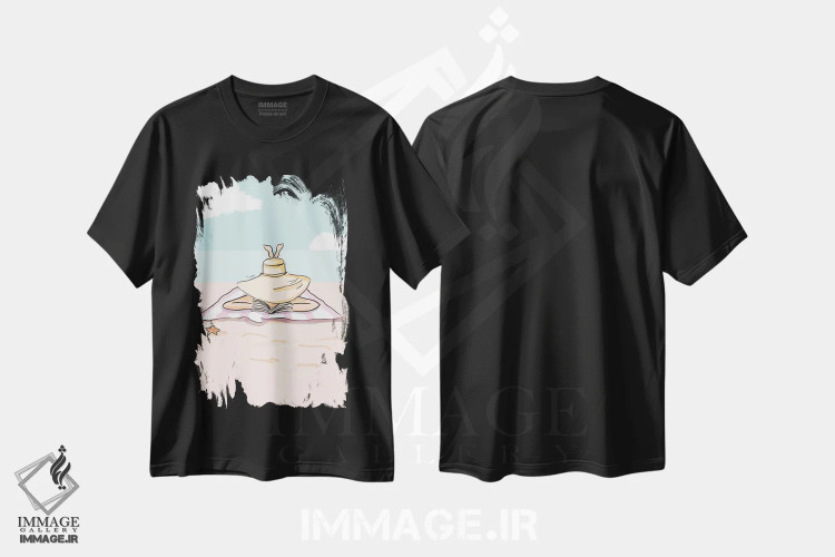 تیشرت مشکی طرح دار کتاب خوانی در ساحل، هنر دیجیتال اثر هدر استیلافسن | immage.ir