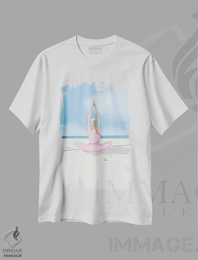تیشرت سفید طرح دار دم بگیر، بازدم کن، تکرار کن، دکور ساحلی اثر هدر استیلافسن | فروشگاه ایماژ