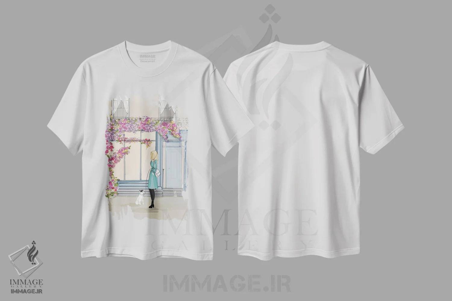 تیشرت سفید طرح دار قفسه های کتاب و گل ها، هنر دیجیتال اثر هدر استیلافسن | immage.ir