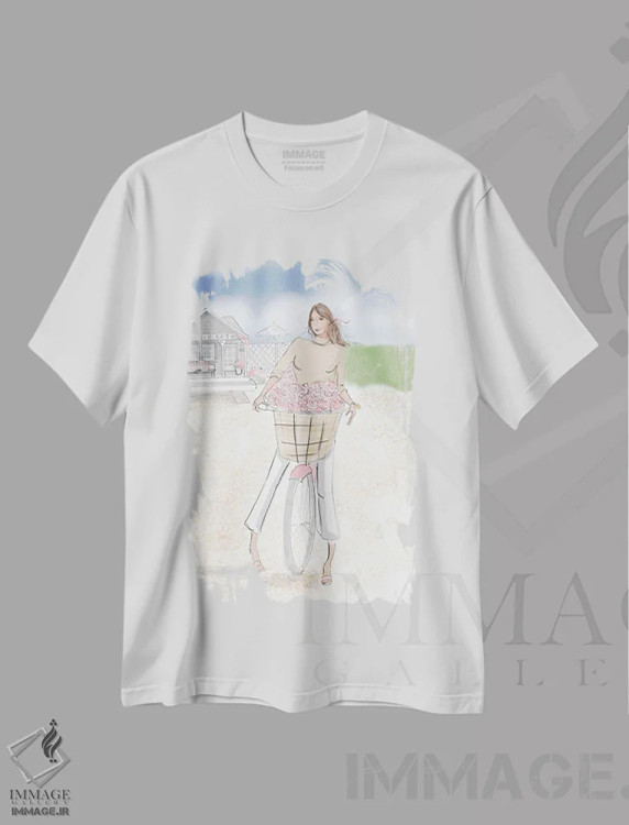تیشرت سفید طرح دار کلبه کنار دریا، دکور ساحلی اثر هدر استیلافسن | فروشگاه ایماژ