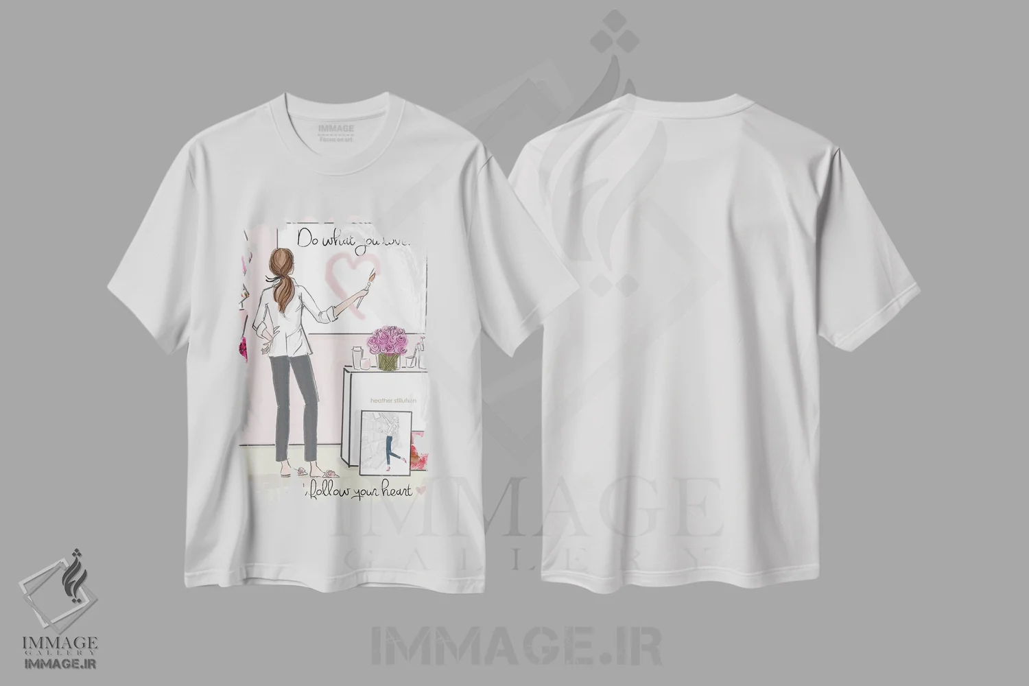 تیشرت سفید طرح دار کاری که دوست داری انجام بده و دنبال دلت برو، هنر دیجیتال اثر هدر استیلافسن | immage.ir