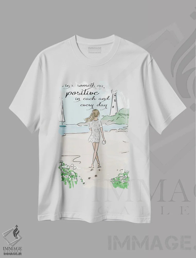 تیشرت سفید طرح دار هر روز چیز مثبتی پیدا کن، تزئینی اثر هدر استیلافسن | فروشگاه ایماژ