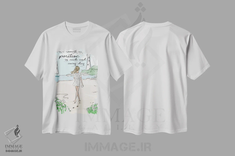 تیشرت سفید طرح دار هر روز چیز مثبتی پیدا کن، تزئینی اثر هدر استیلافسن | فروشگاه ایماژ
