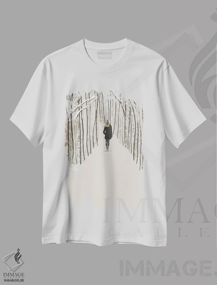 تیشرت سفید طرح دار قدم زدن در جنگل یعنی...، هنر دیجیتال اثر هدر استیلافسن | immage.ir