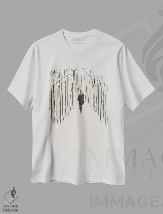 تیشرت سفید طرح دار قدم زدن در جنگل یعنی...، هنر دیجیتال اثر هدر استیلافسن | immage.ir