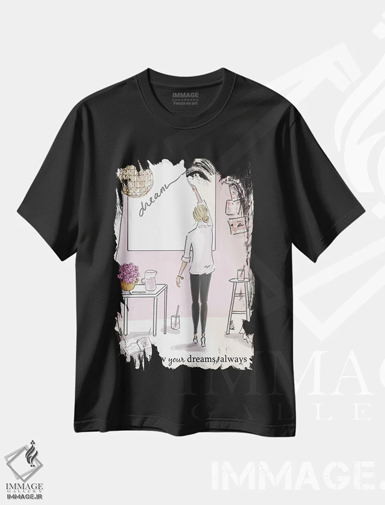 تیشرت مشکی طرح دار دنبال رویاهایت برو، هنر دیجیتال اثر هدر استیلافسن | فروشگاه ایماژ