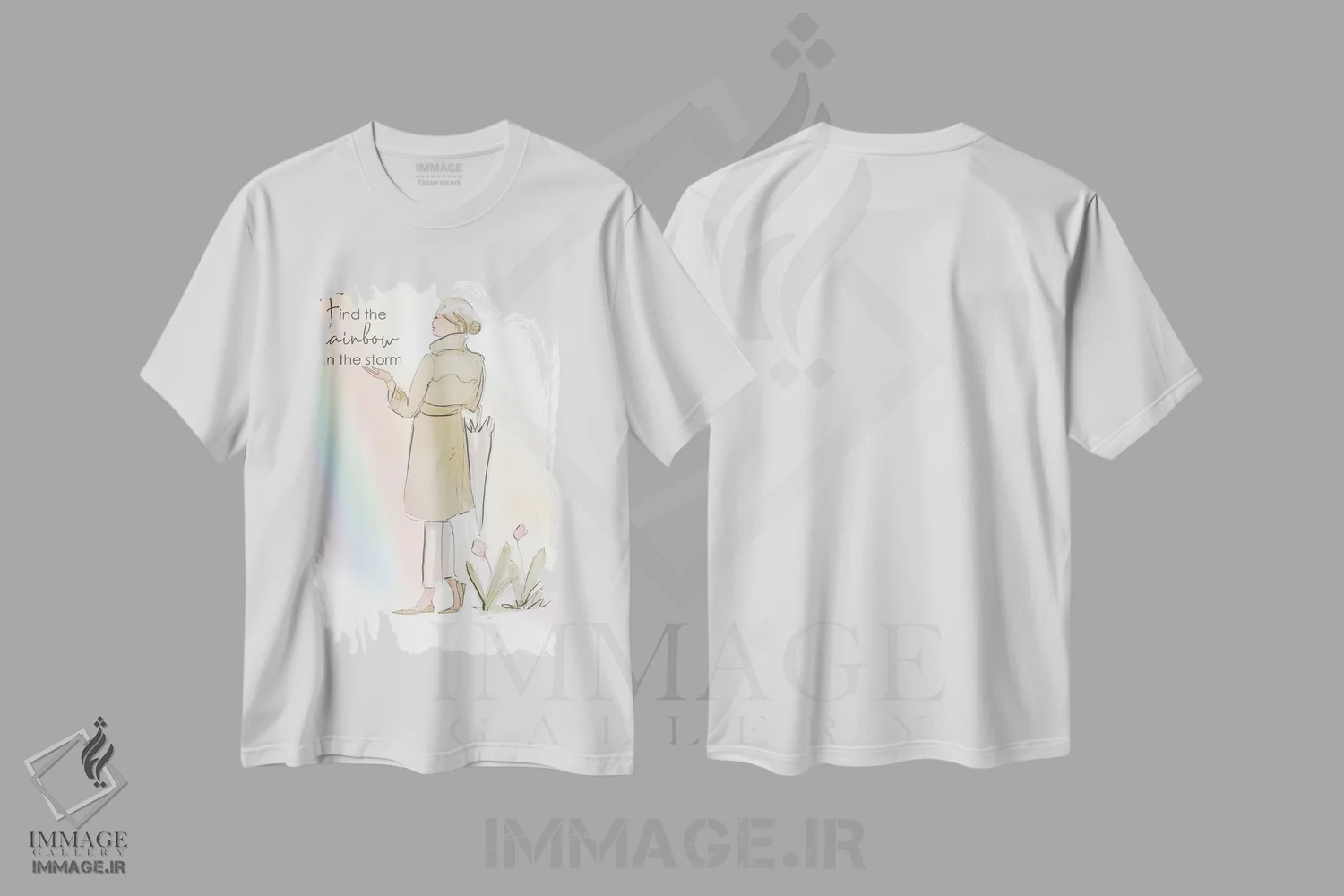 تیشرت سفید طرح دار در طوفان رنگین کمان را بیاب، هنر دیجیتال اثر هدر استیلافسن | فروشگاه ایماژ