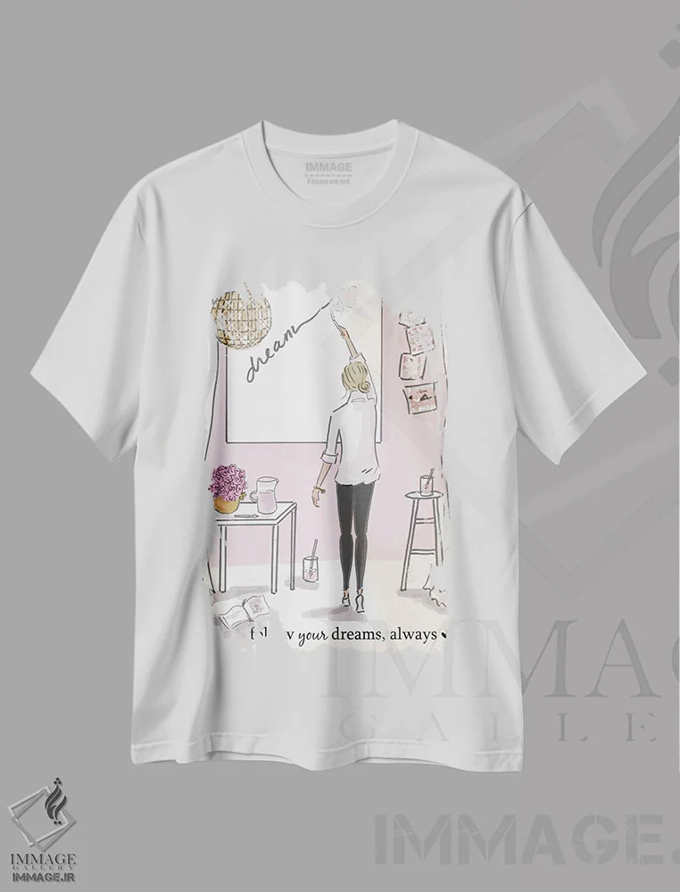 تیشرت سفید طرح دار دنبال رویاهایت برو، هنر دیجیتال اثر هدر استیلافسن | immage.ir