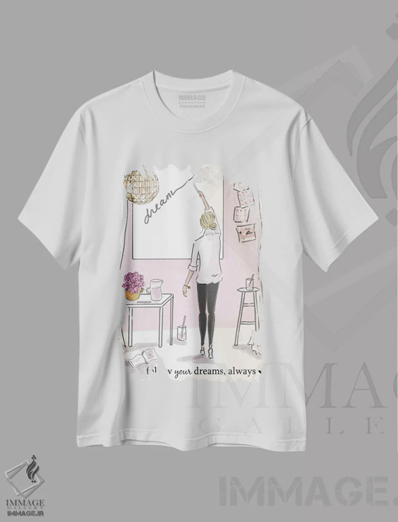 تیشرت سفید طرح دار دنبال رویاهایت برو، هنر دیجیتال اثر هدر استیلافسن | immage.ir