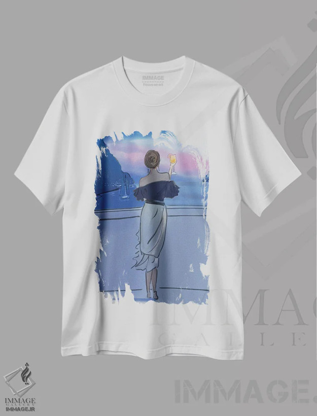 تیشرت سفید طرح دار جمعه شب، هنر دیجیتال اثر هدر استیلافسن | فروشگاه ایماژ