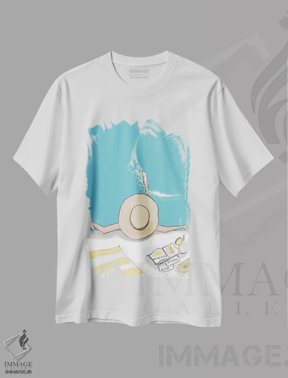 تیشرت سفید طرح دار تفریح زیر آفتاب، دکور ساحلی اثر هدر استیلافسن | فروشگاه ایماژ