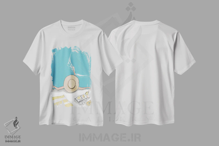 تیشرت سفید طرح دار تفریح زیر آفتاب، دکور ساحلی اثر هدر استیلافسن | فروشگاه ایماژ